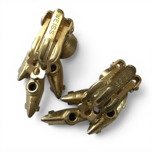 Vintage 1950s WEISS Smoky Topaz Rhinestone Clip‑On Earrings - Picture 10 of 13